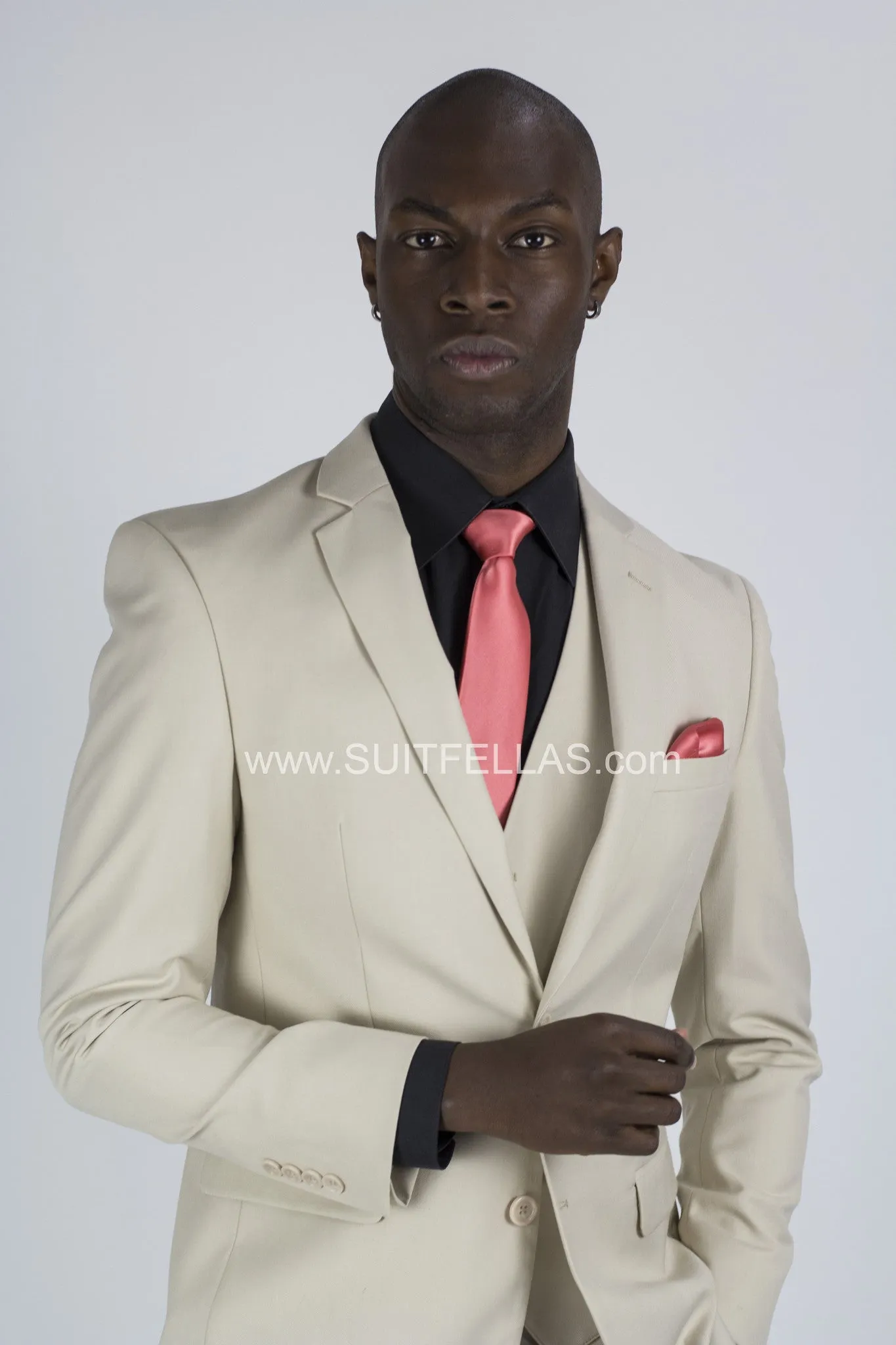 2 Button Notch Lapel Sand Slim Fit Suit FF2SV-4030