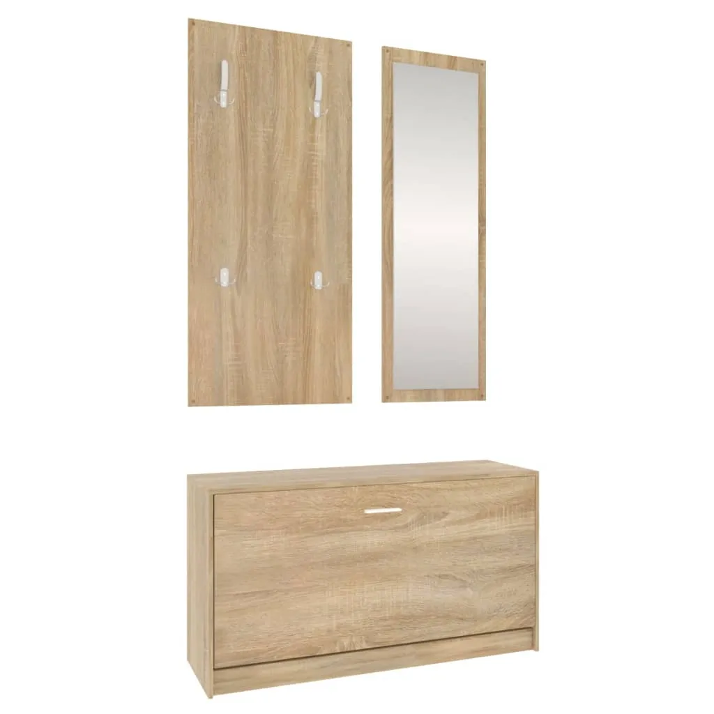 3-in-1 Shoe Cabinet Set Sonoma Oak Engineered Wood