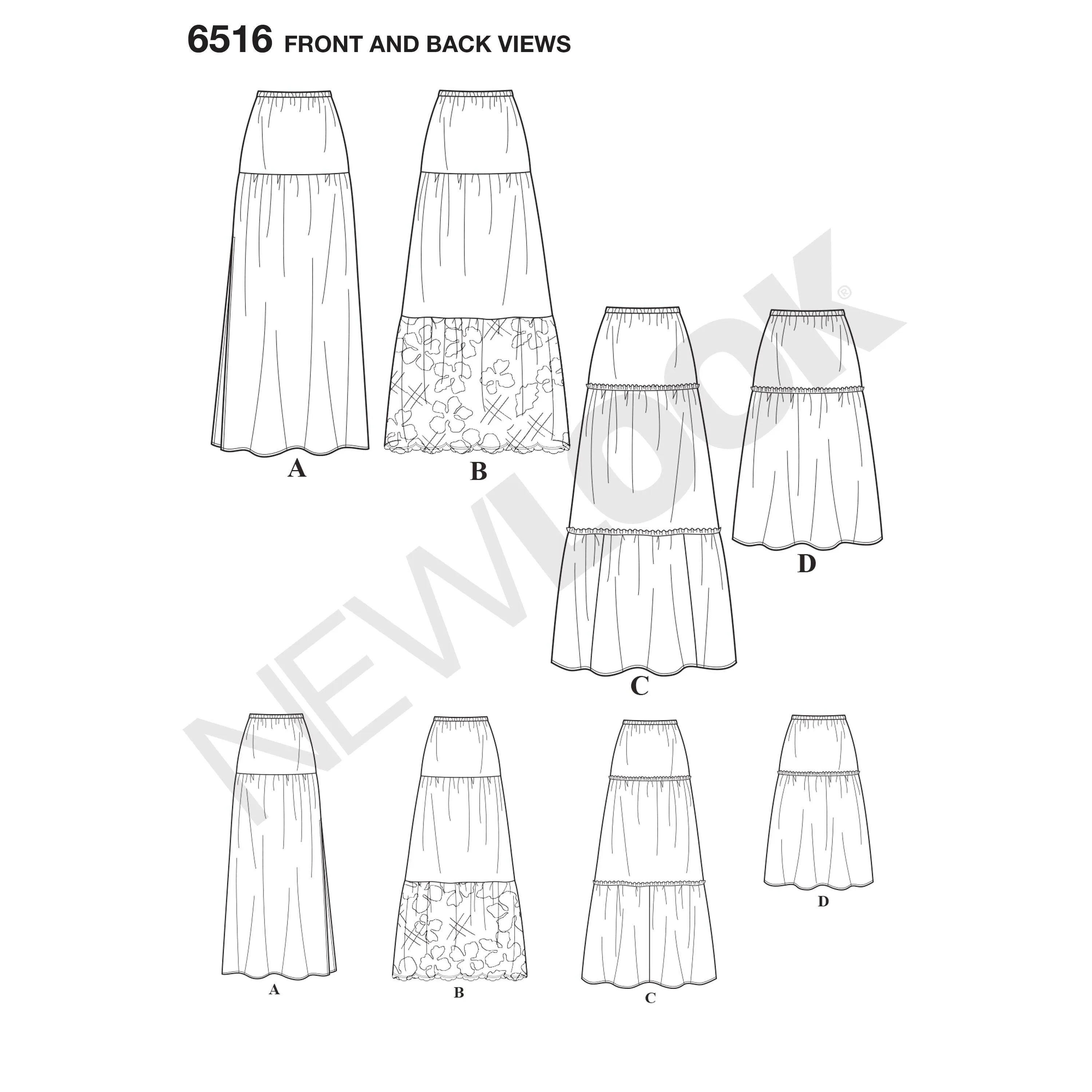 6516 New Look Pattern 6516 Women’s   Skirts With Length and Fabric Variations