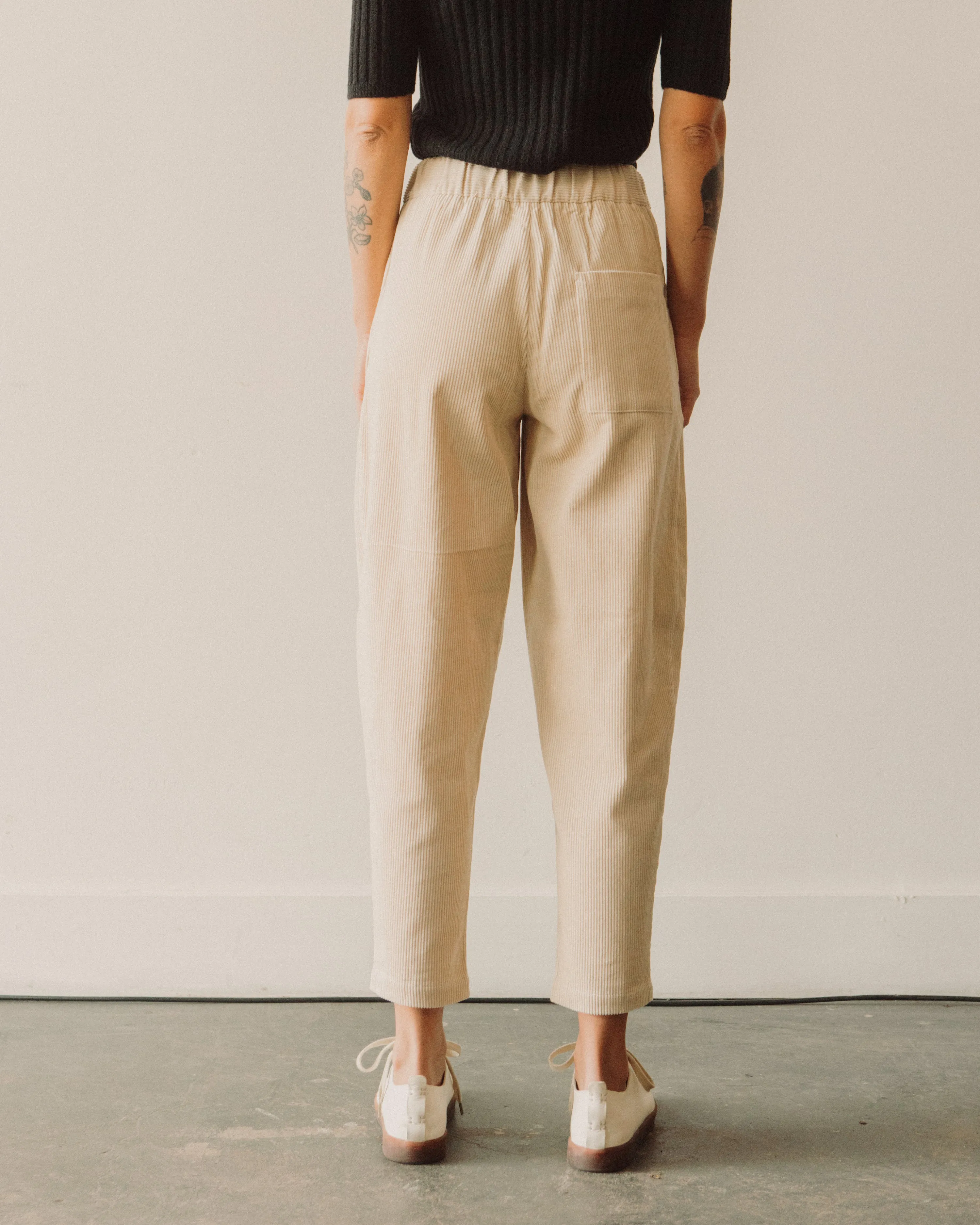 7115 Corduroy Elastic Pull-Up Trouser, Antique White