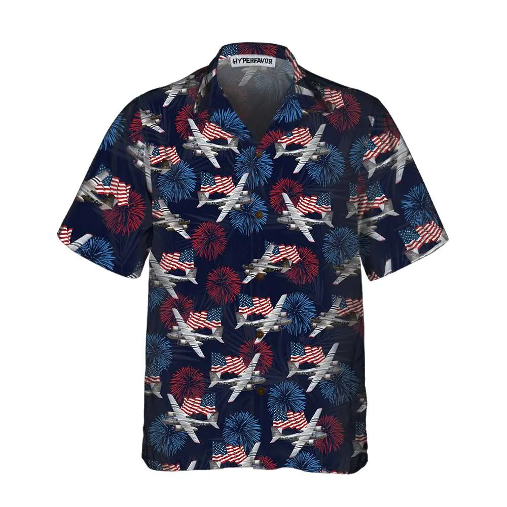 A-26 Invader Aircraft Hawaiian Shirt, American Flag And Firework Military Airplane Shirt For Men