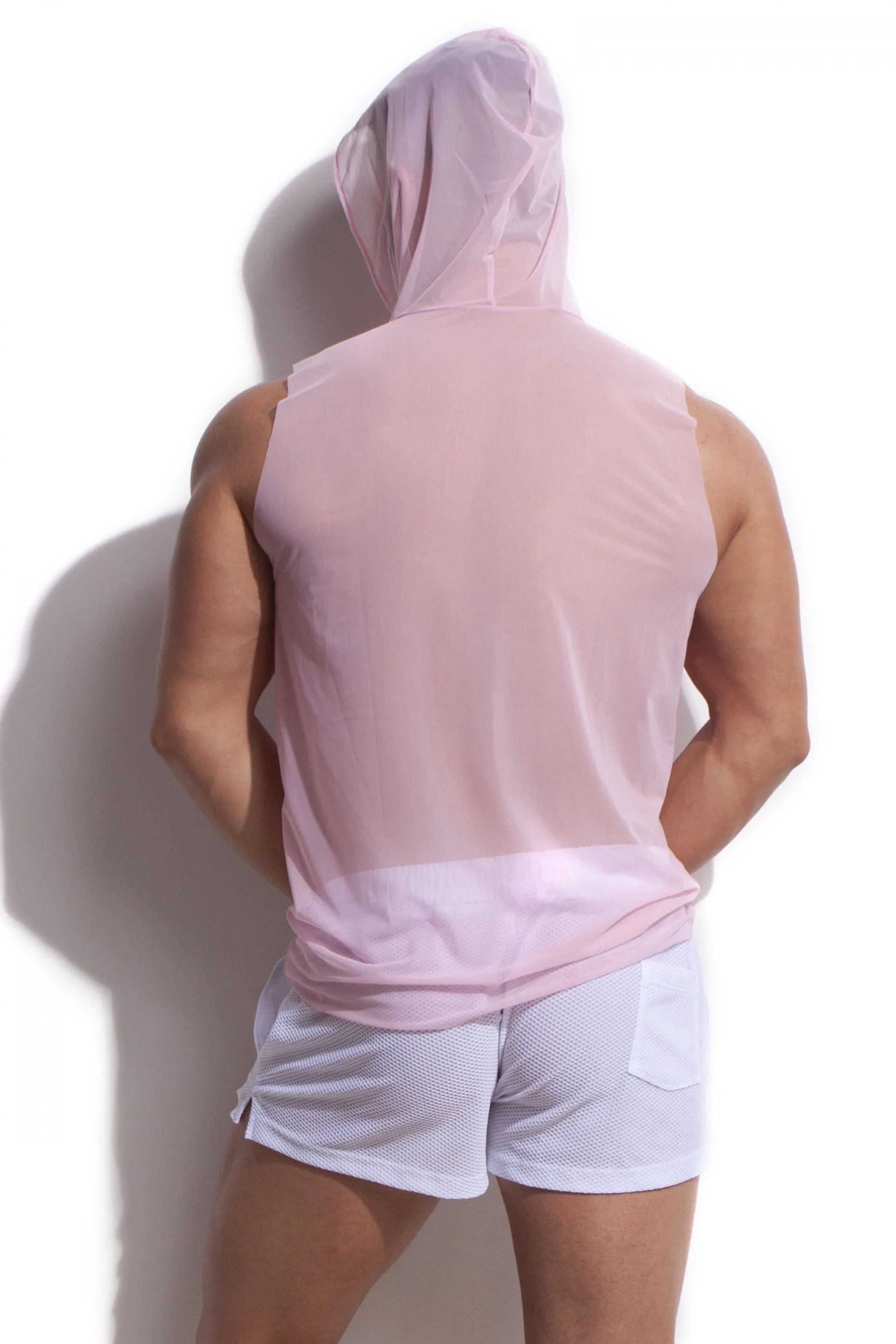 ALEXANDER COBB TRANSPARENT SLEEVELESS HOODY CANDY PINK