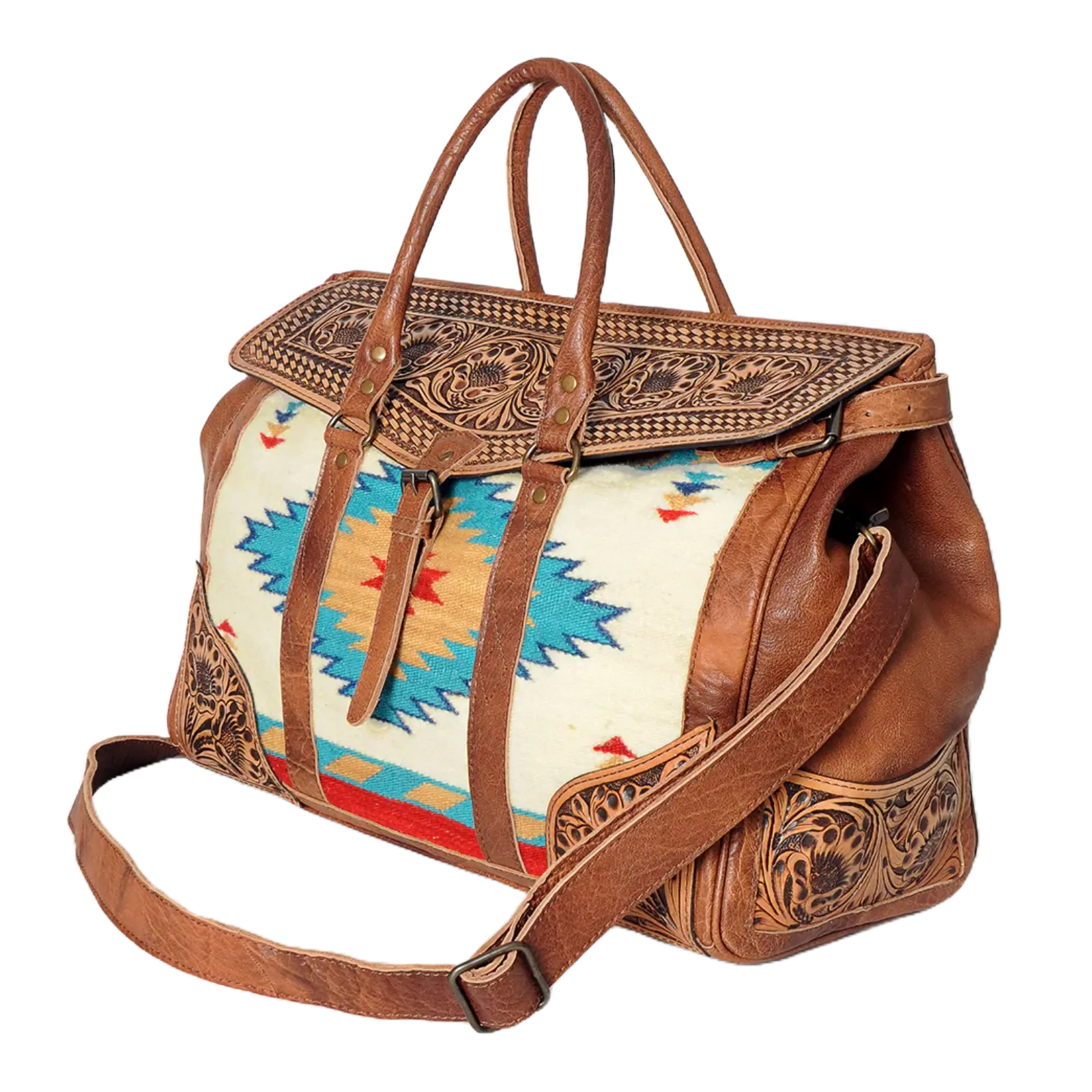 American Darling Aztec & Brown Leather Duffle Bag ADBG588