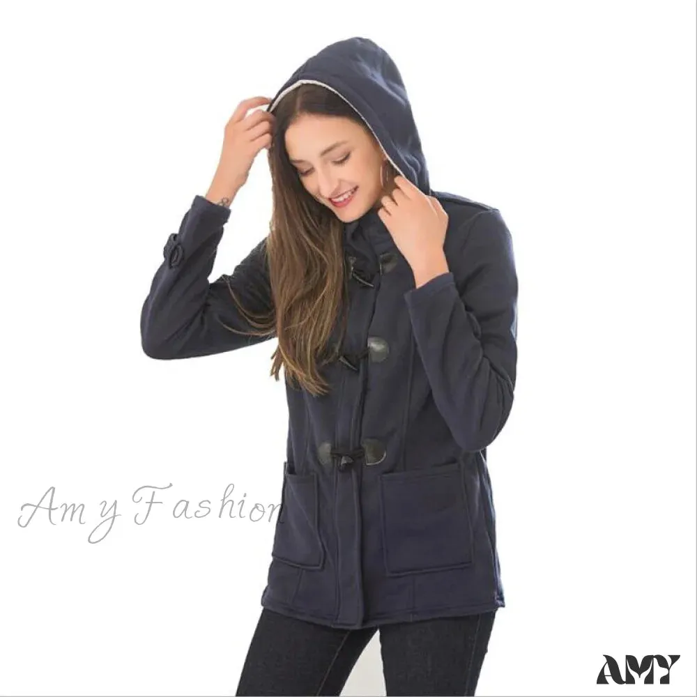 Amy Fashion - Overcoat Zipper Causal Hooded Coat