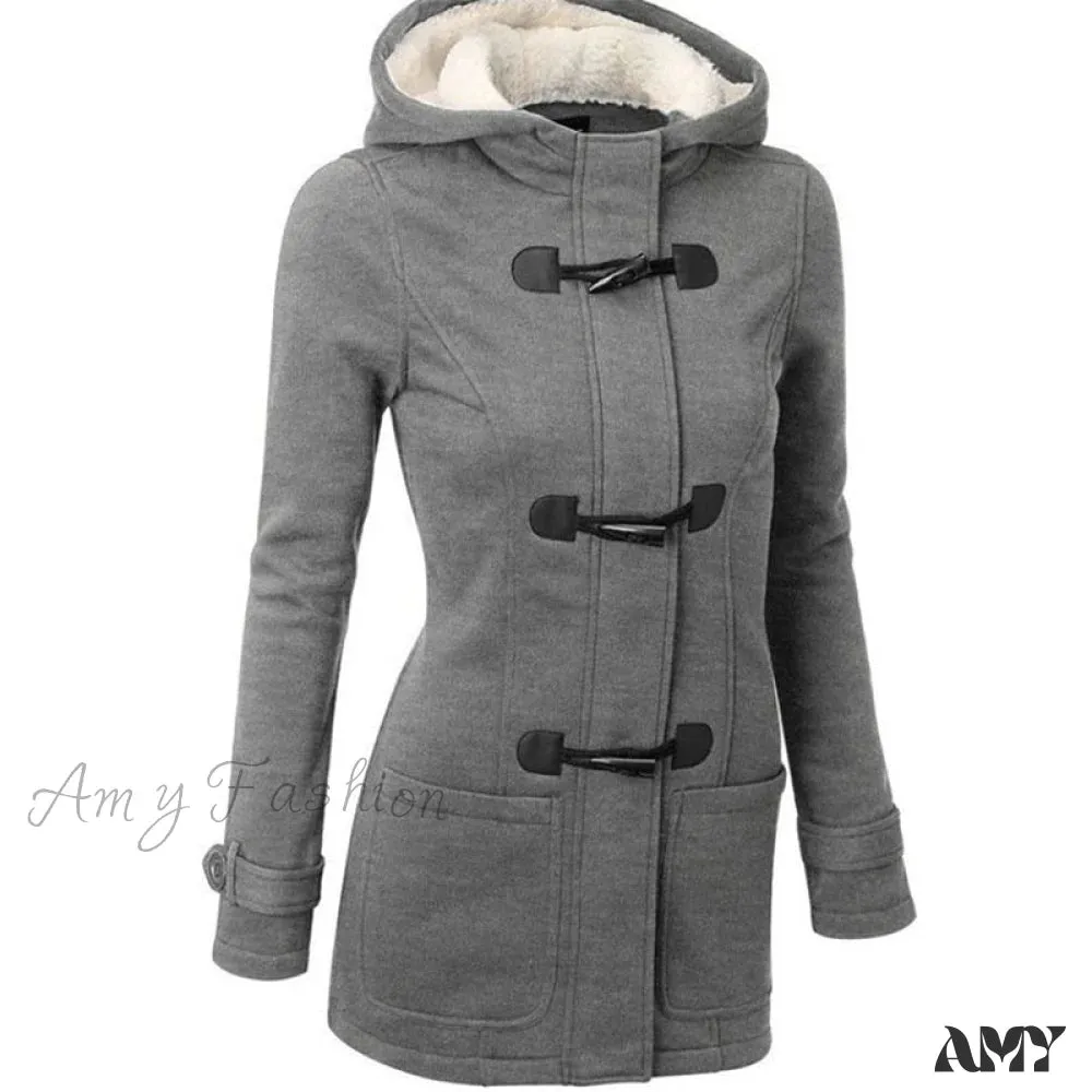 Amy Fashion - Overcoat Zipper Causal Hooded Coat