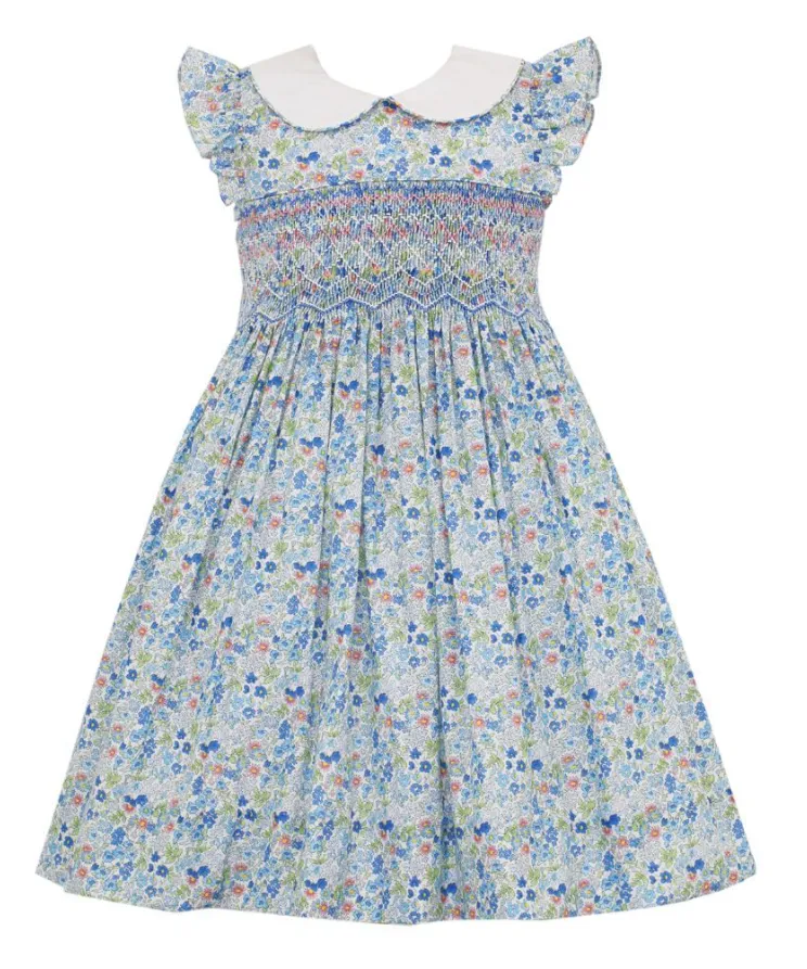 Anavini Blue Liberty Floral Smocked Dress