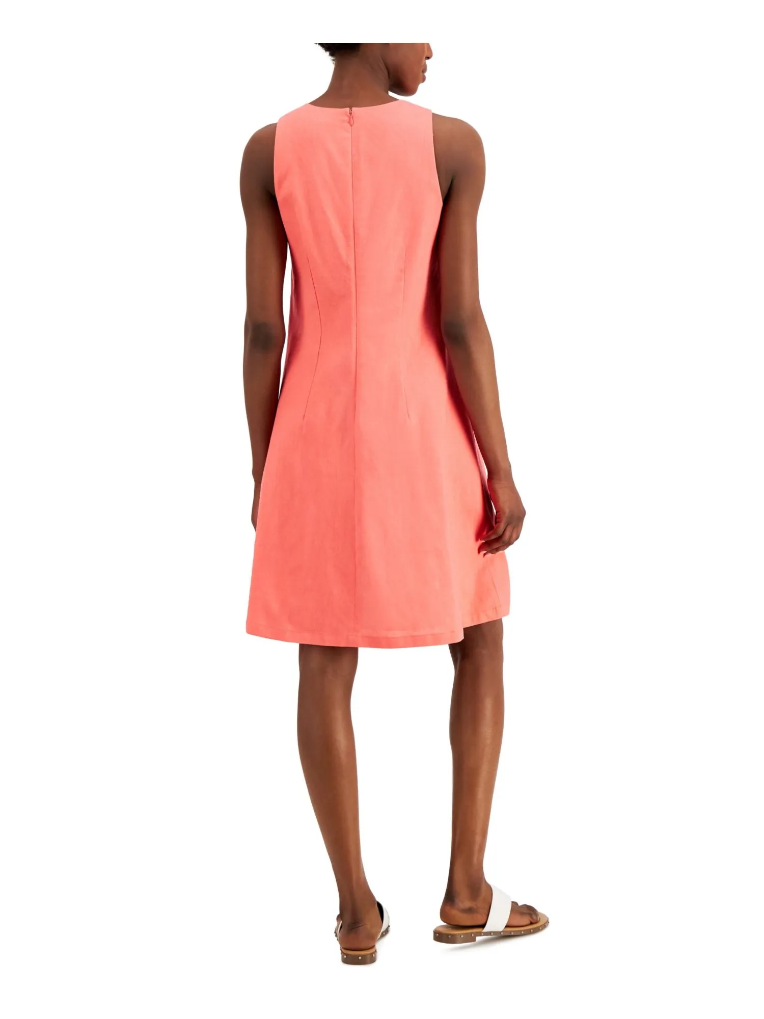 ANNE KLEIN Womens Coral Zippered Unlined Sleeveless V Neck Above The Knee A-Line Dress