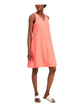 ANNE KLEIN Womens Coral Zippered Unlined Sleeveless V Neck Above The Knee A-Line Dress