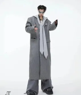 Attached Scarf Long Overcoat