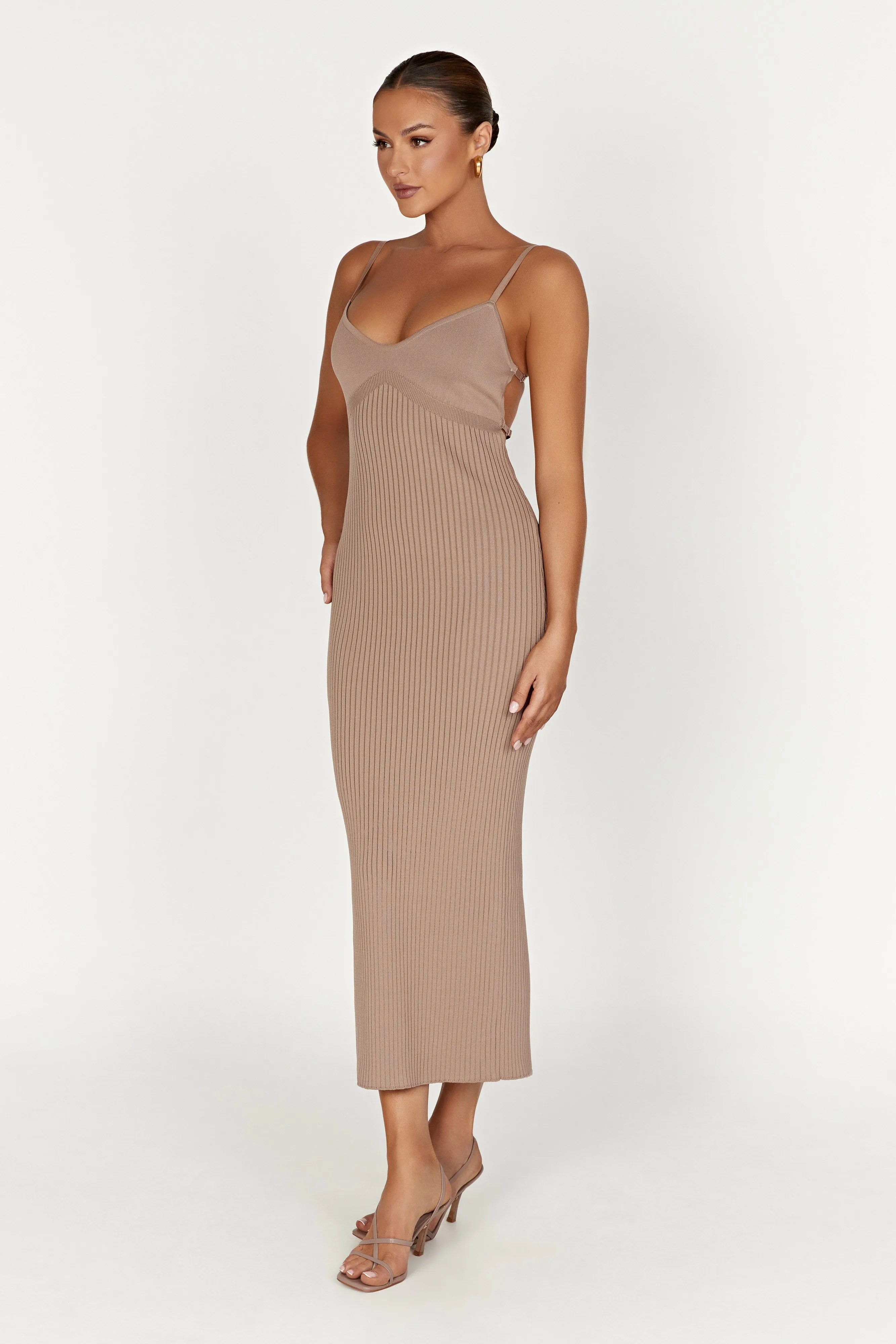 Avalon Backless Knit Midi Dress - Taupe