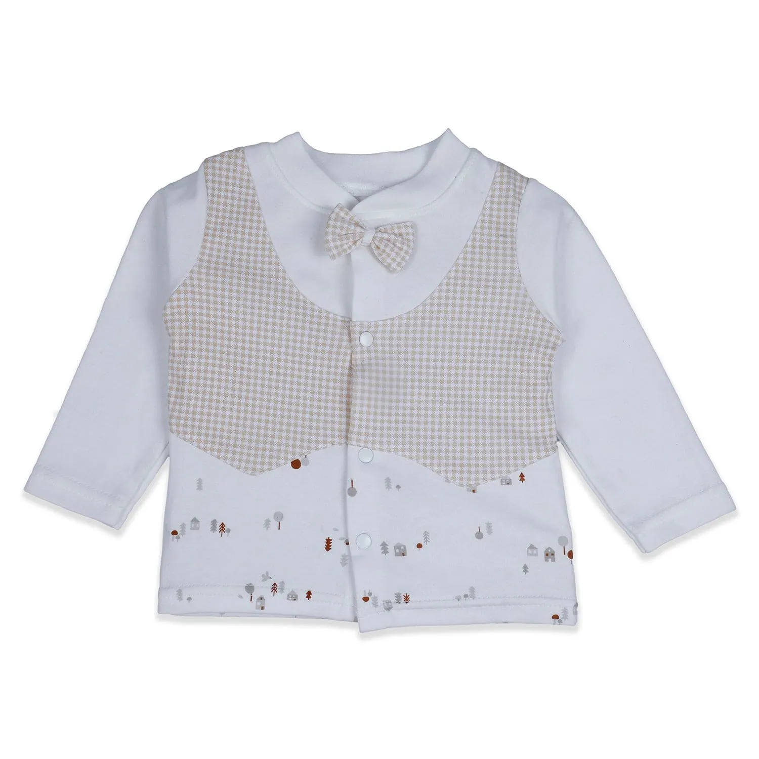 Baby Moo Chequered Gentleman's Long Sleeve 2pcs Baby Suit - Beige