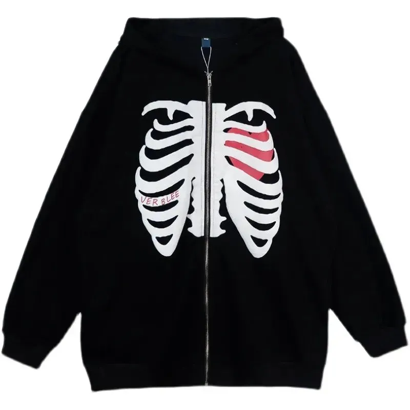 Back To School Joskaa Zip Hoodie Hip Hop Joggers Sweatshirt Oversized Hoodie Punk Pullover Hoodie Letter Print Long Sleeve Jacket Goth Coat Y2k Clothe