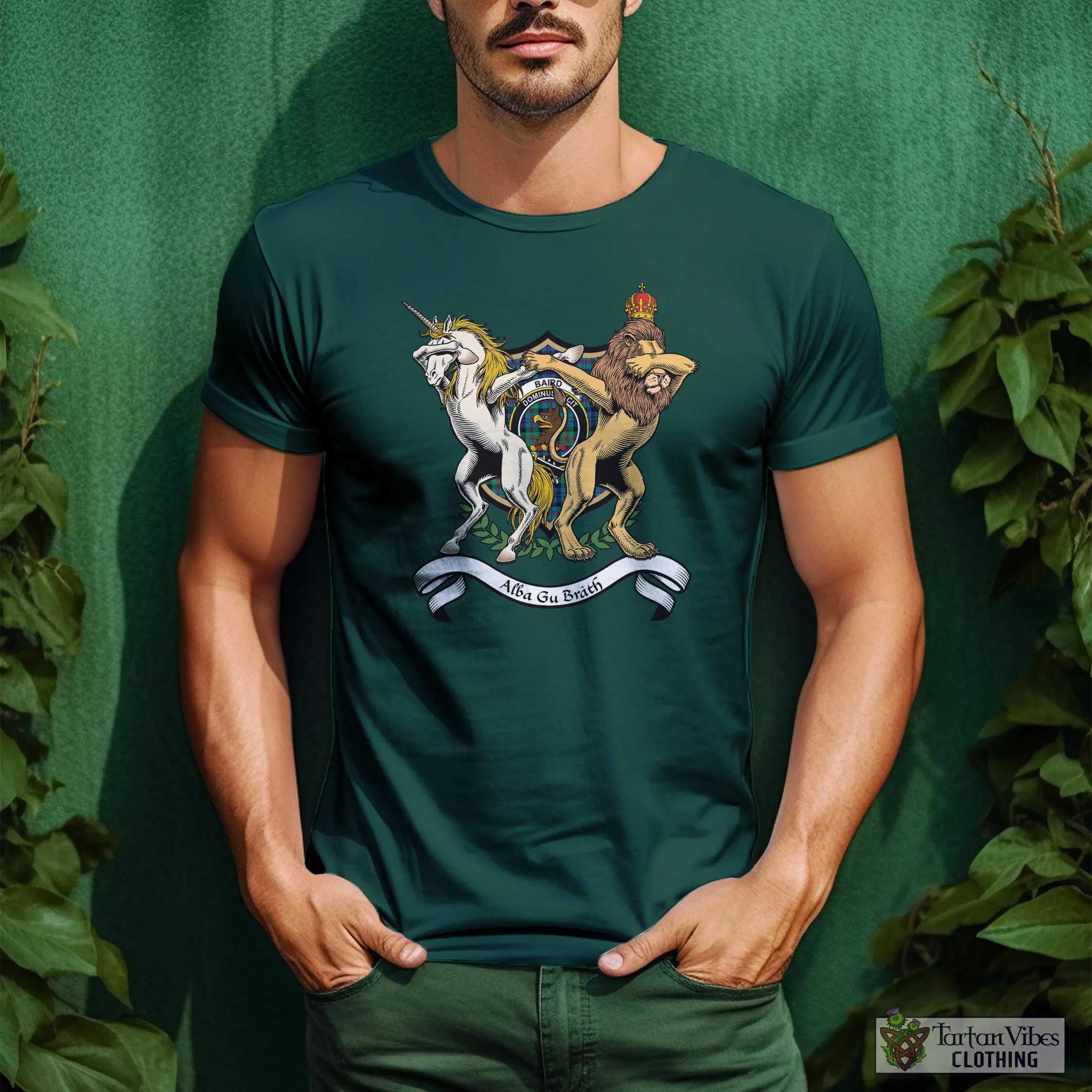 Baird Ancient Family Crest Cotton Men's T-Shirt with Scotland Royal Coat Of Arm Funny Style