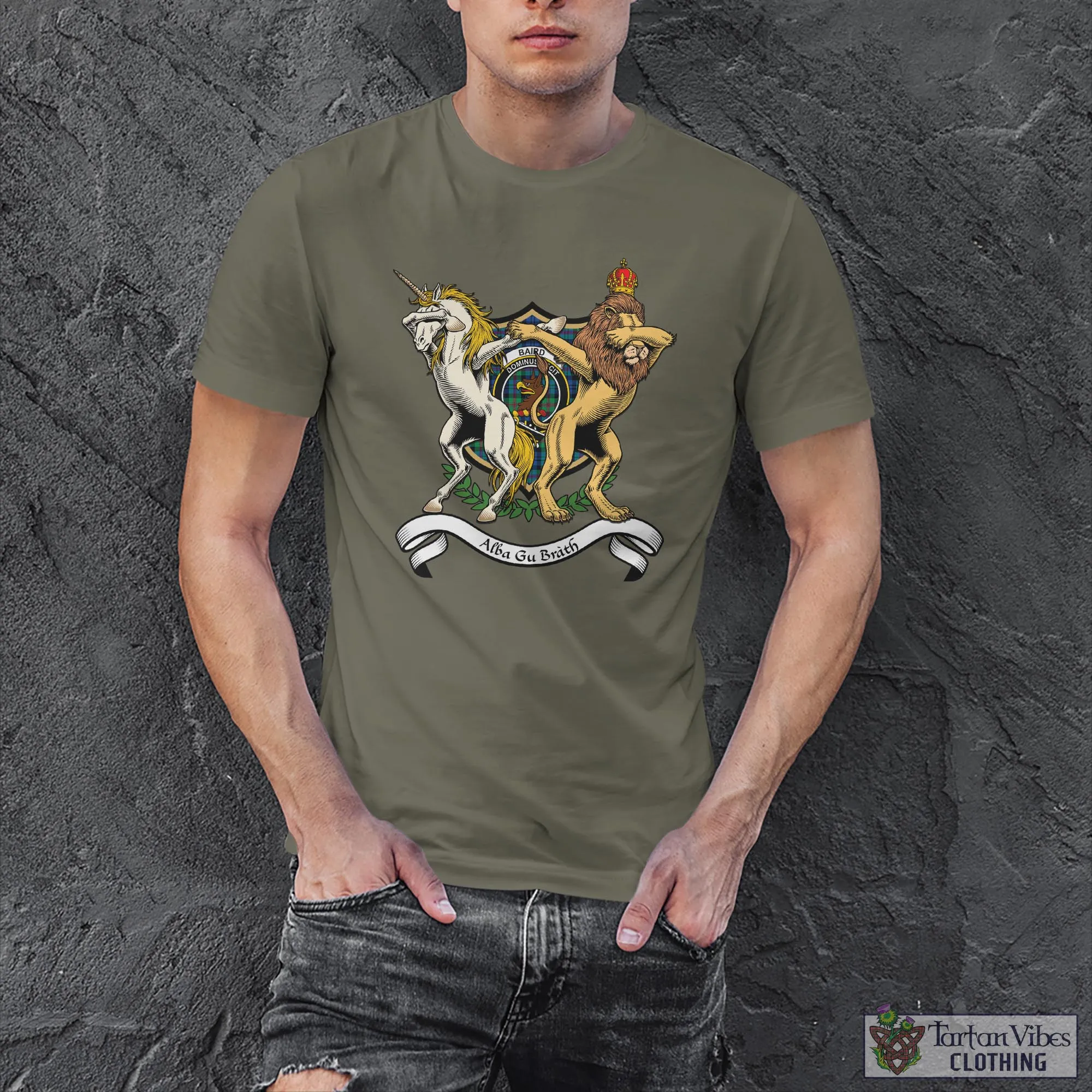 Baird Ancient Family Crest Cotton Men's T-Shirt with Scotland Royal Coat Of Arm Funny Style