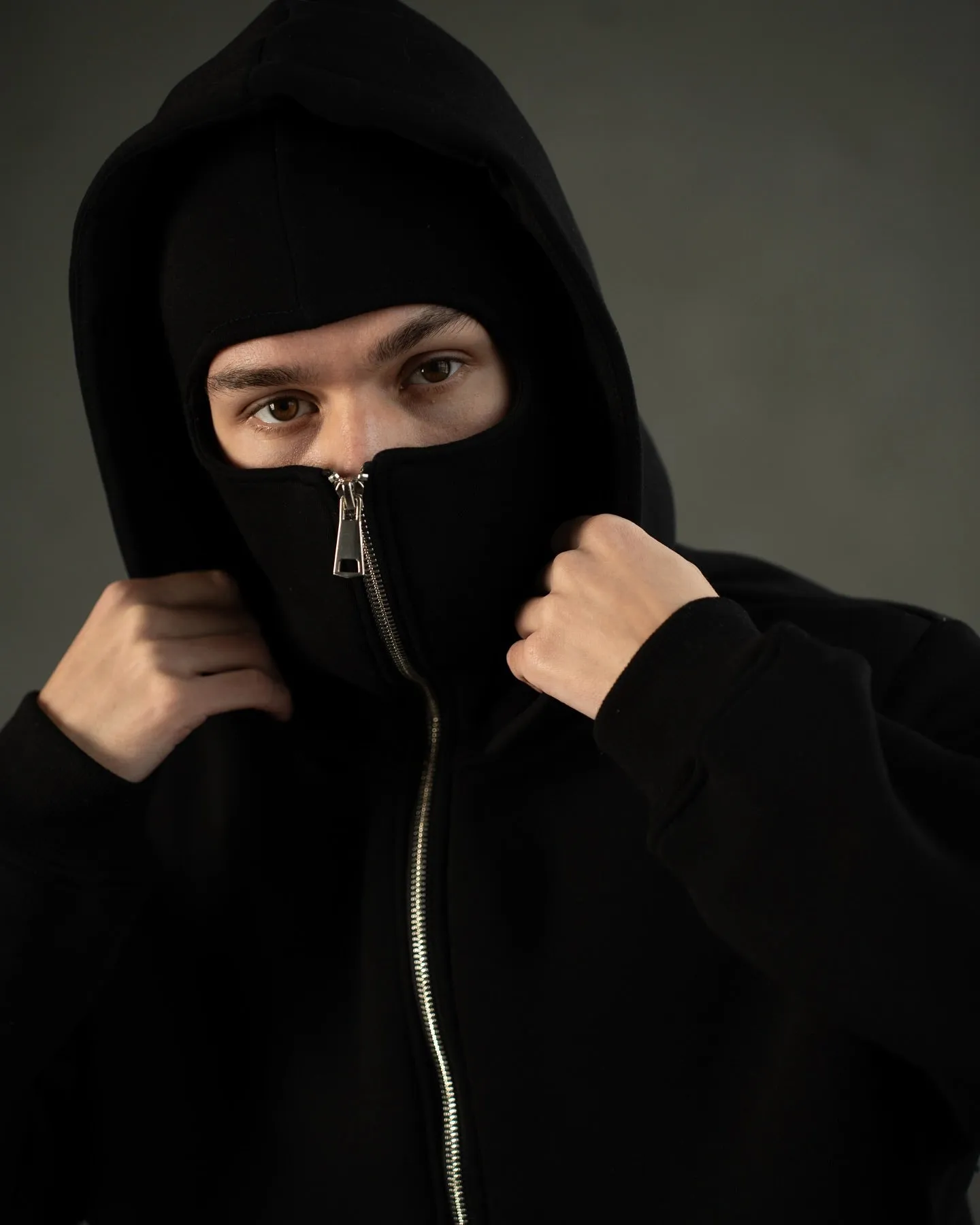 Balaclava Classic Black Comfy Fleece Zip Up Hoodie For Men's Fashion