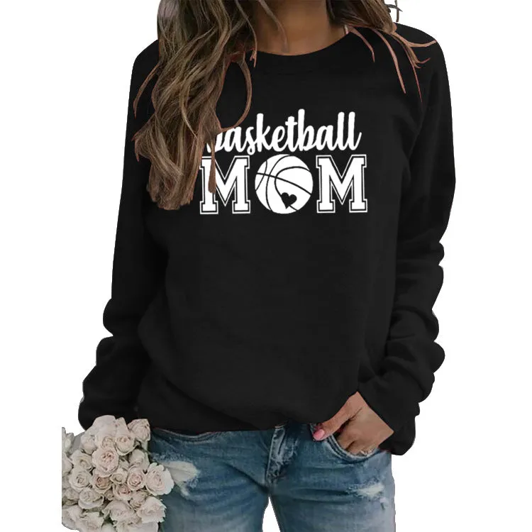 Basketball Mom Basketball Printing Personality Fashion Round Neck Sweater Bottoming Coat Women's Dress