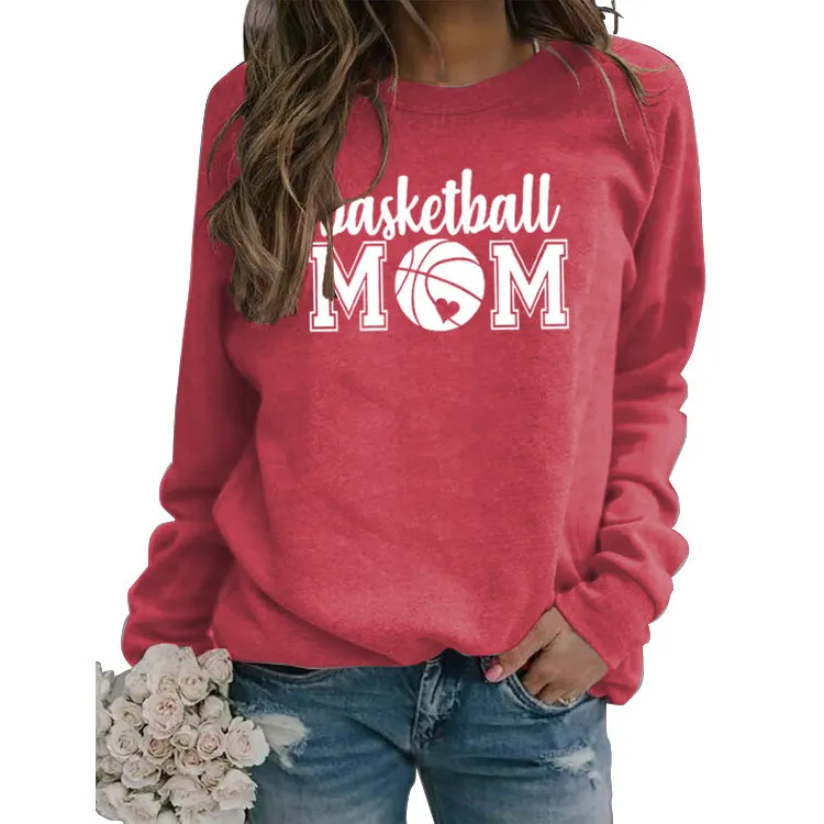 Basketball Mom Basketball Printing Personality Fashion Round Neck Sweater Bottoming Coat Women's Dress