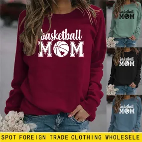 Basketball Mom Basketball Printing Personality Fashion Round Neck Sweater Bottoming Coat Women's Dress