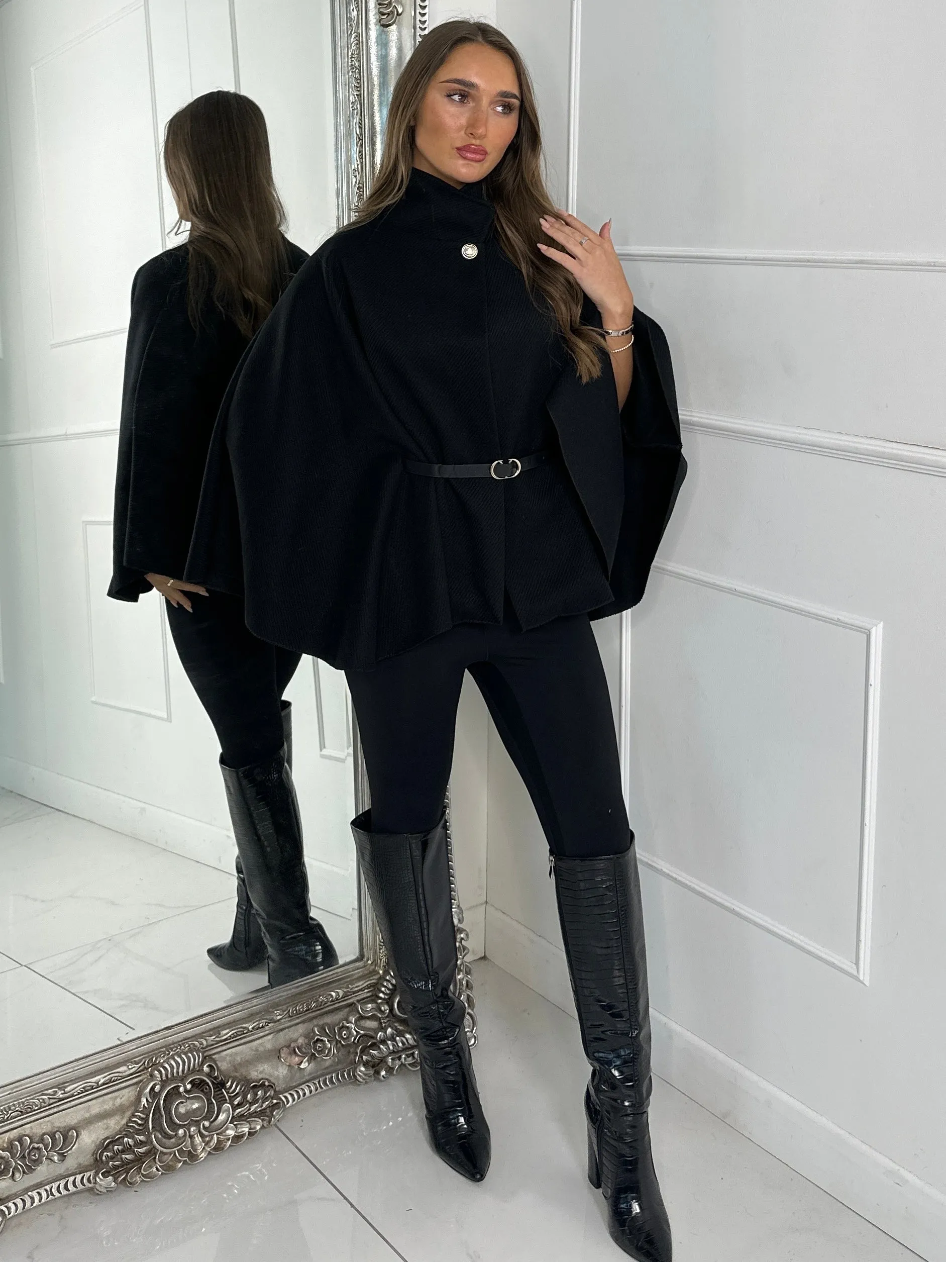 Belted Cape Jacket - Black