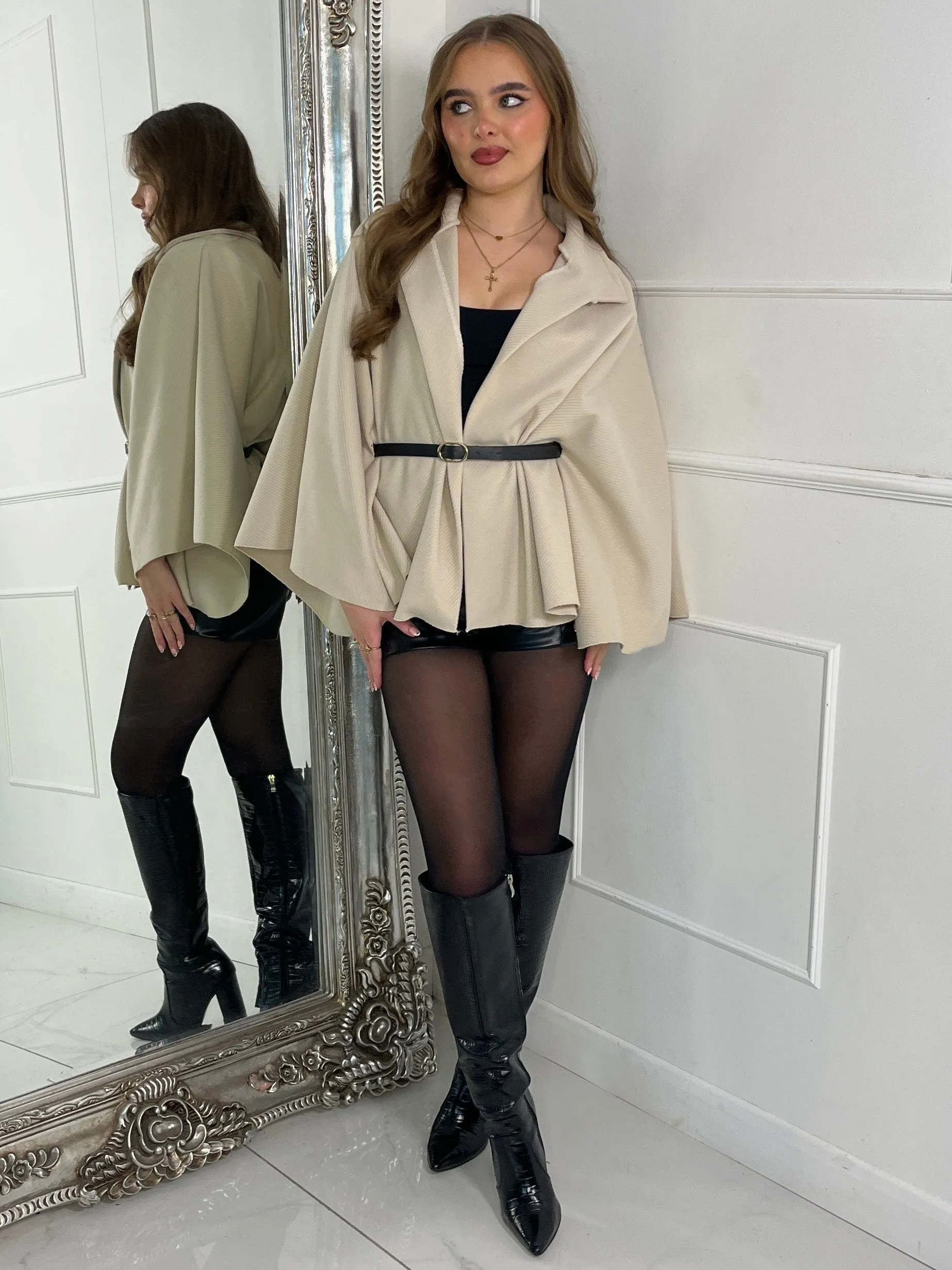 Belted Cape Jacket - Cream