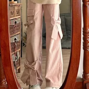 Birgit - Vintage corduroy pants with bow and high waist.