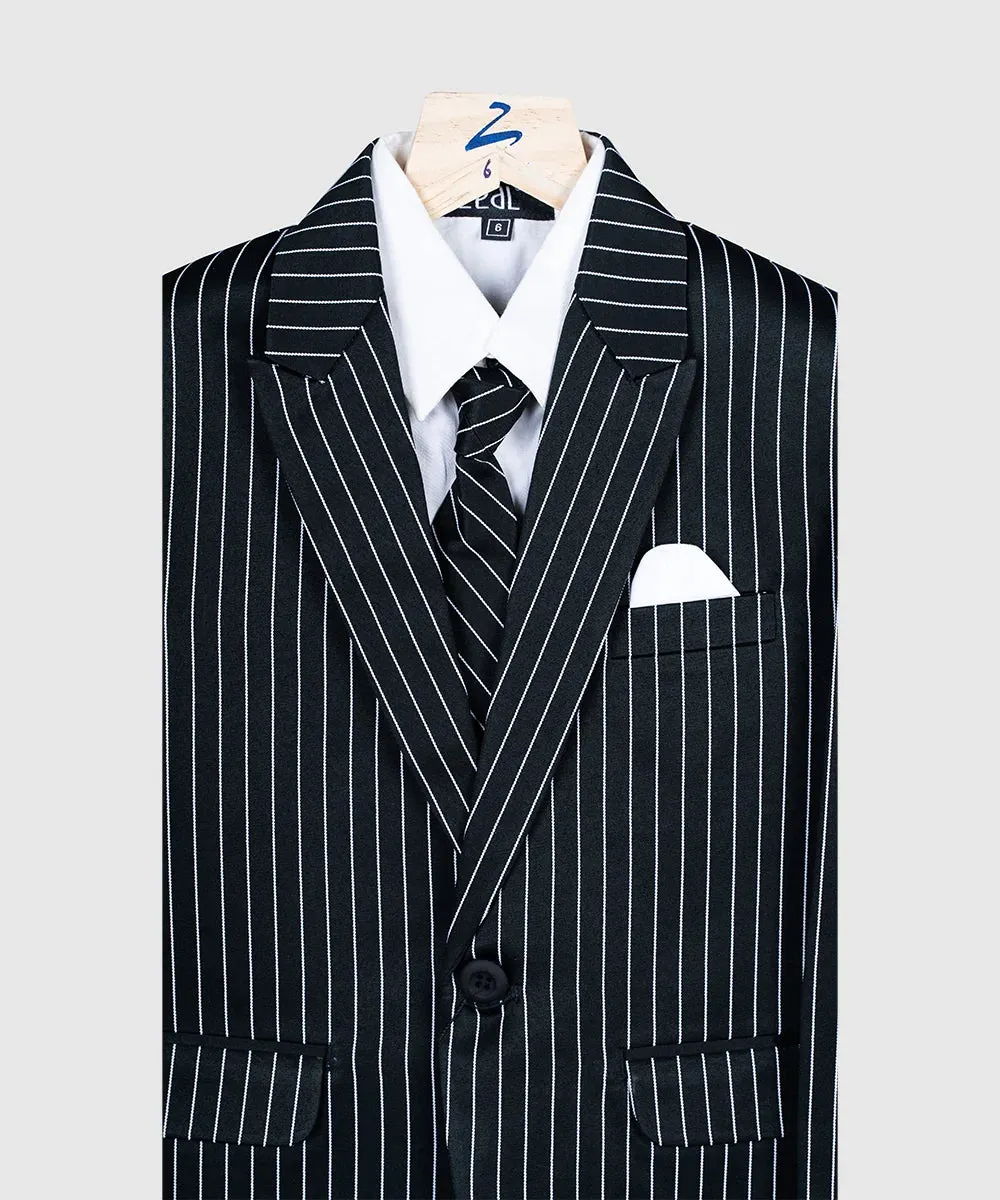 Black Coat Suit with White Stripes for Occasions