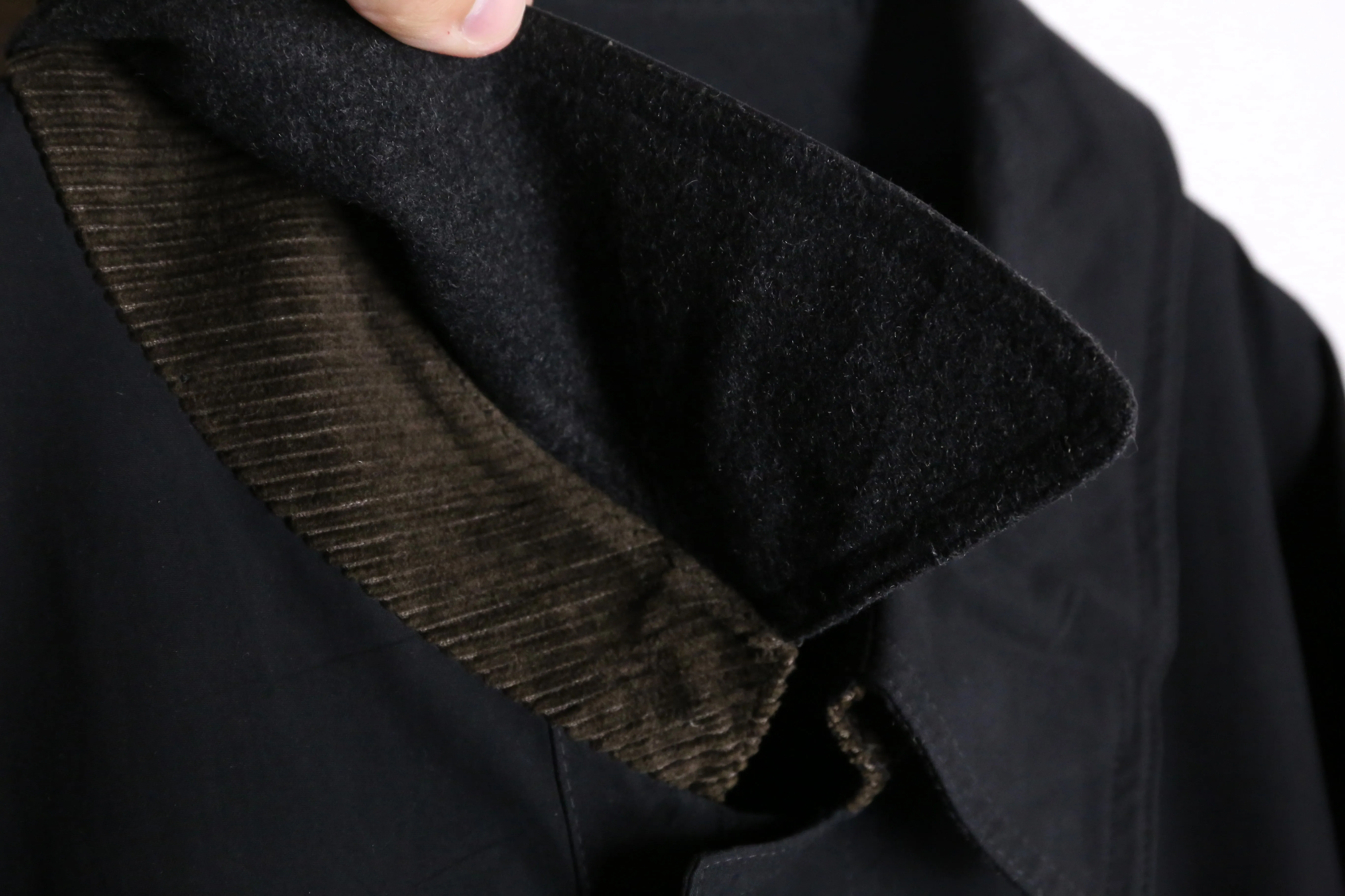 black corduroy switch smooth long coat