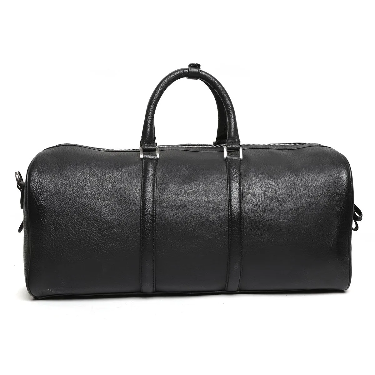 Black High Grained Textured Leather Duffle Bag By Brune & Bareskin