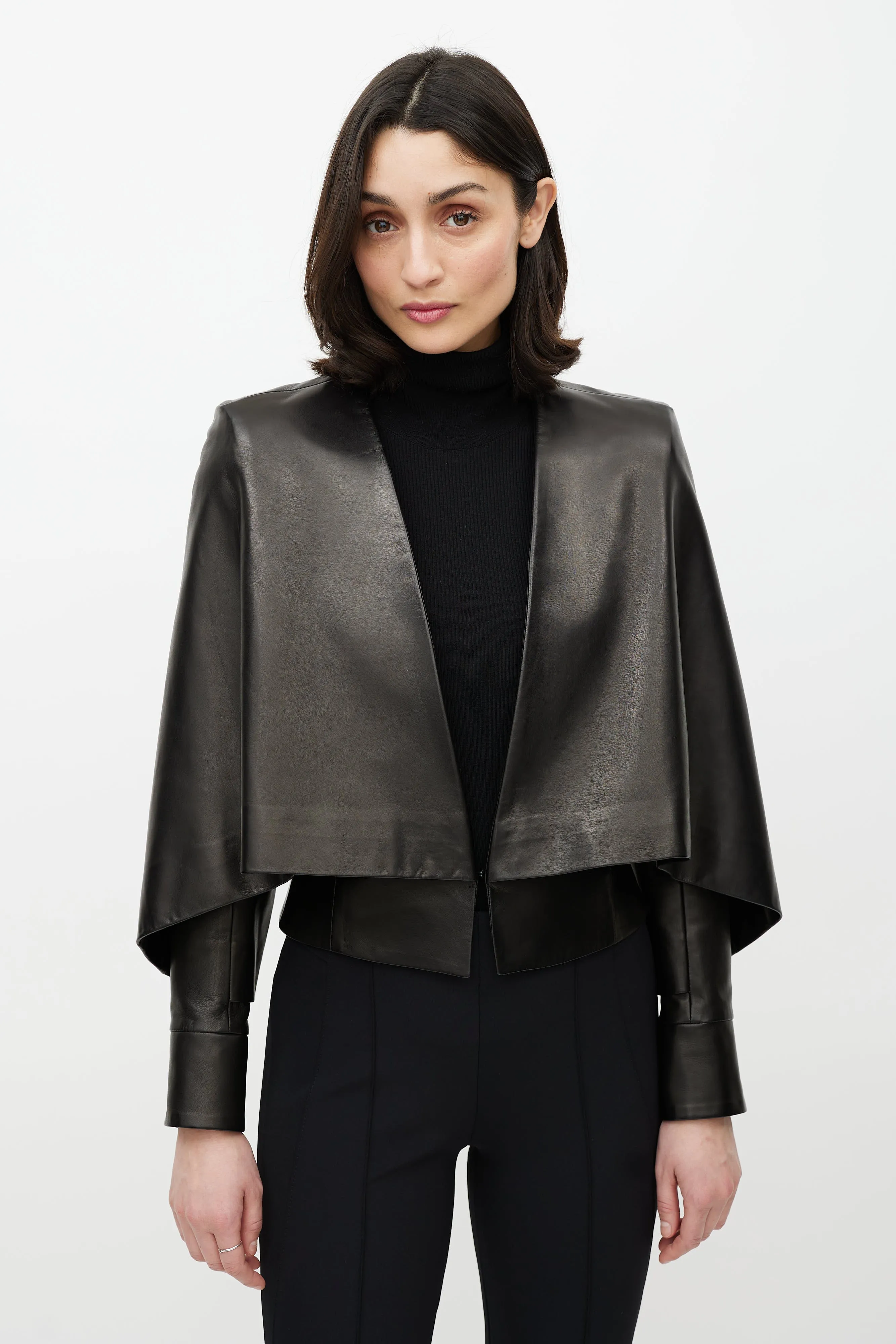 Black Leather Cape Jacket