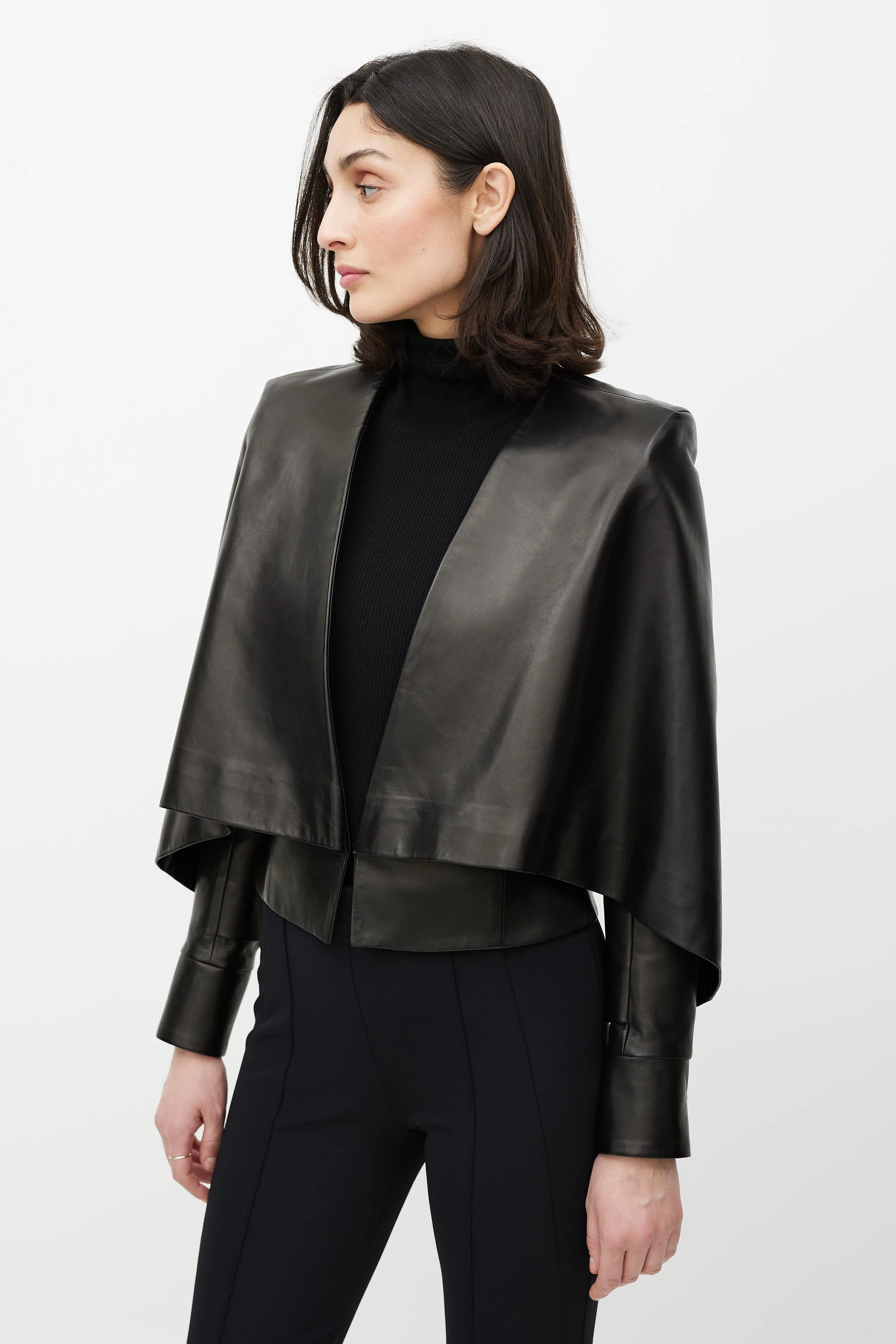 Black Leather Cape Jacket