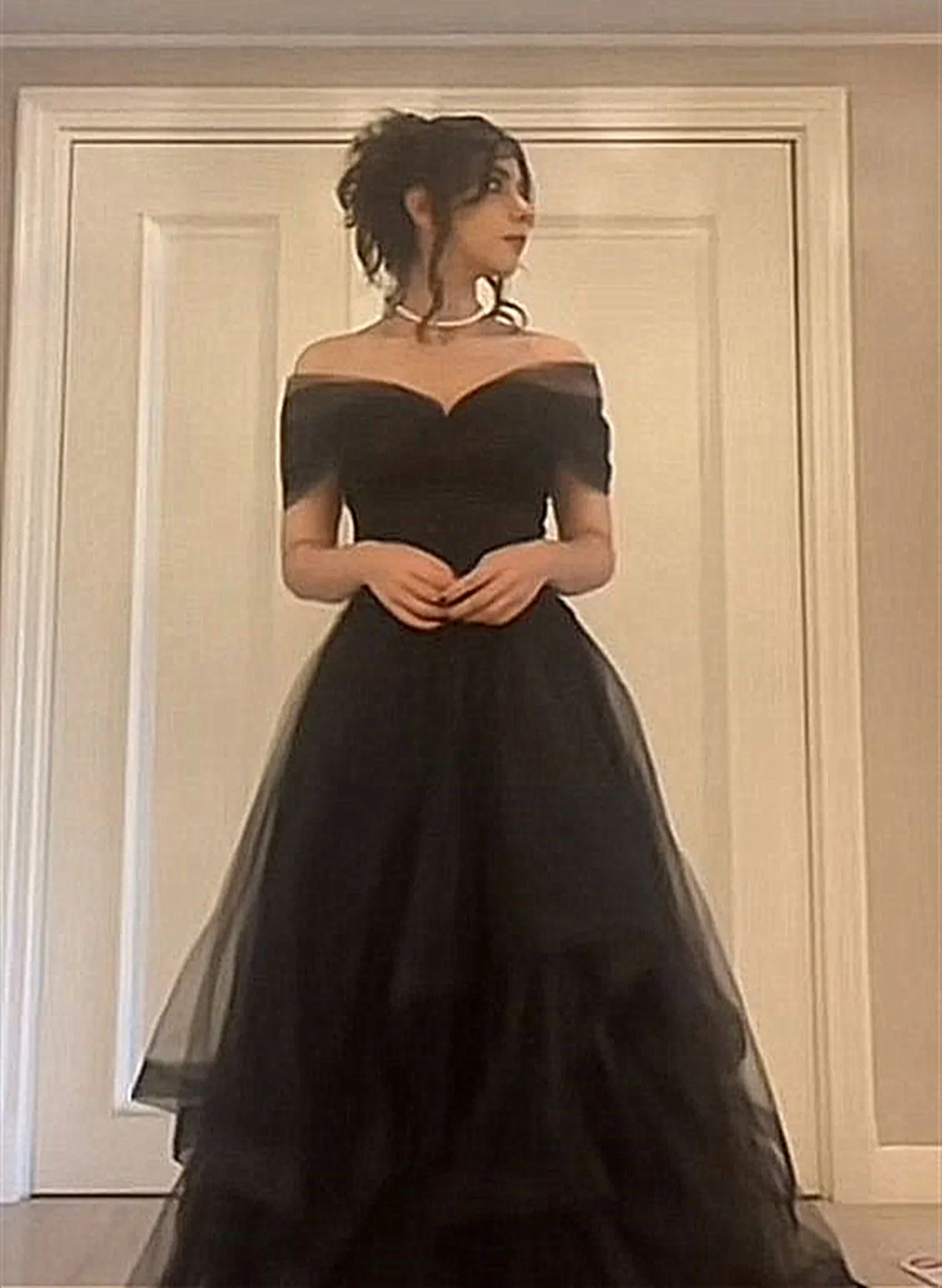 Black Off Shoulder Sweetheart Tulle Prom Dress, Black Tulle A-line Party Dress