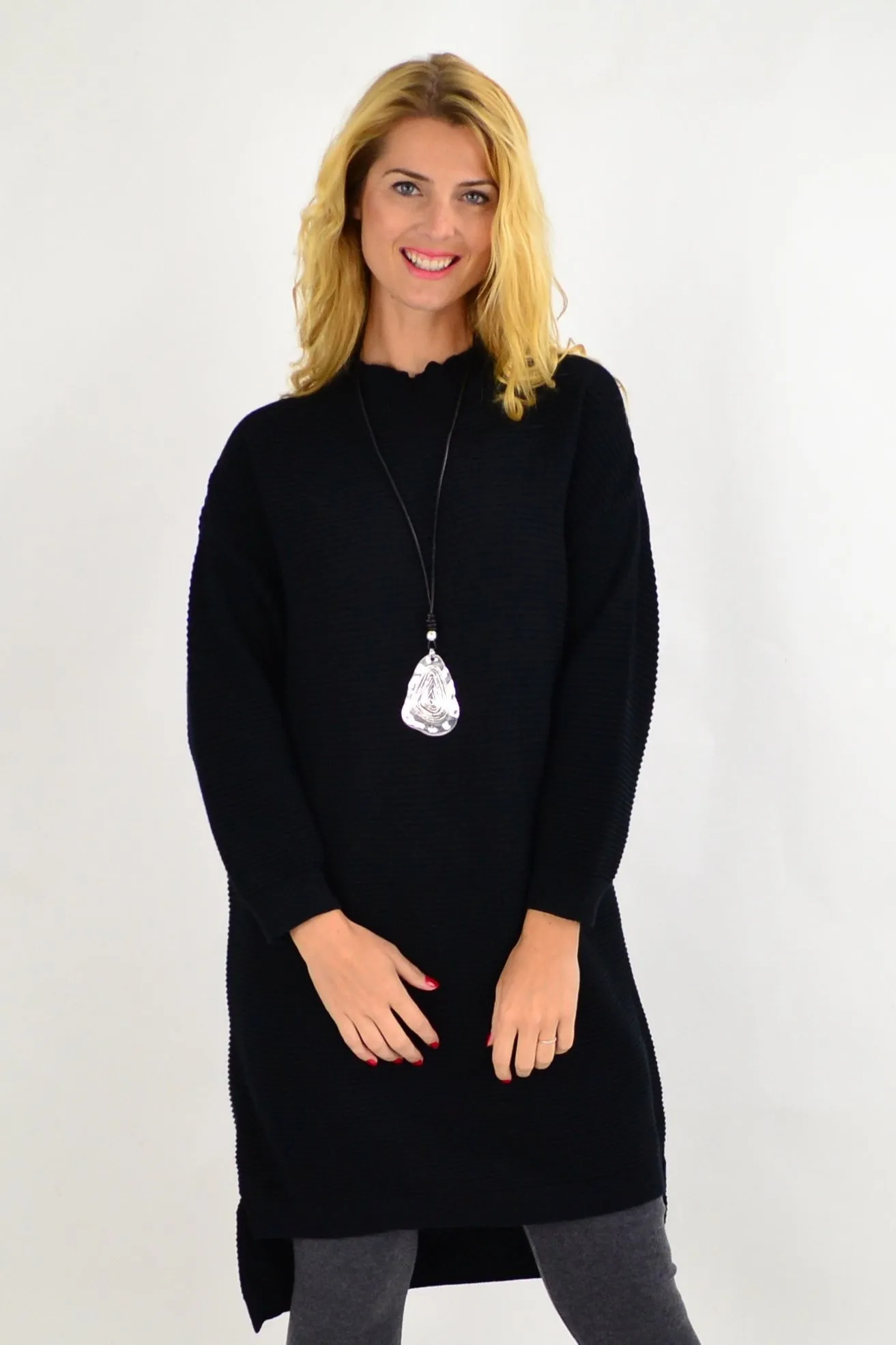 Black Ribbed Knit Tunic Dress By Orientique