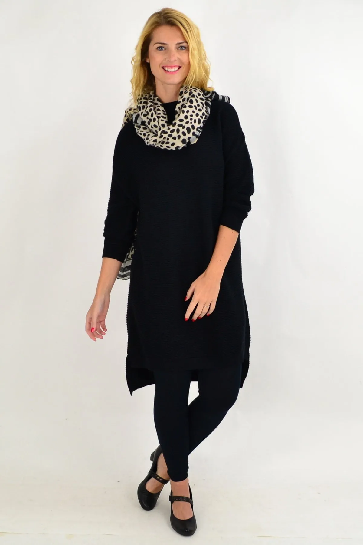 Black Ribbed Knit Tunic Dress By Orientique