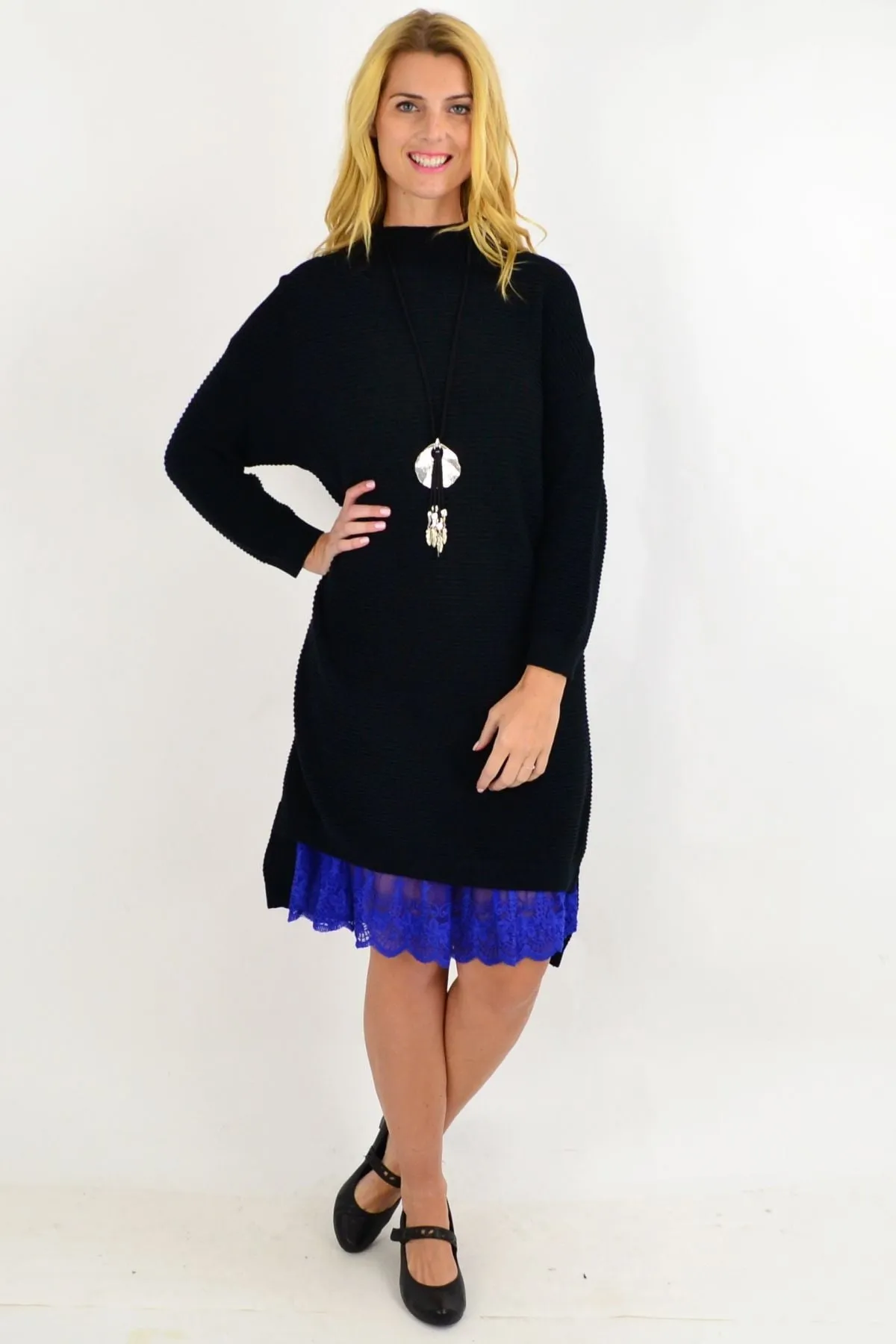 Black Ribbed Knit Tunic Dress By Orientique