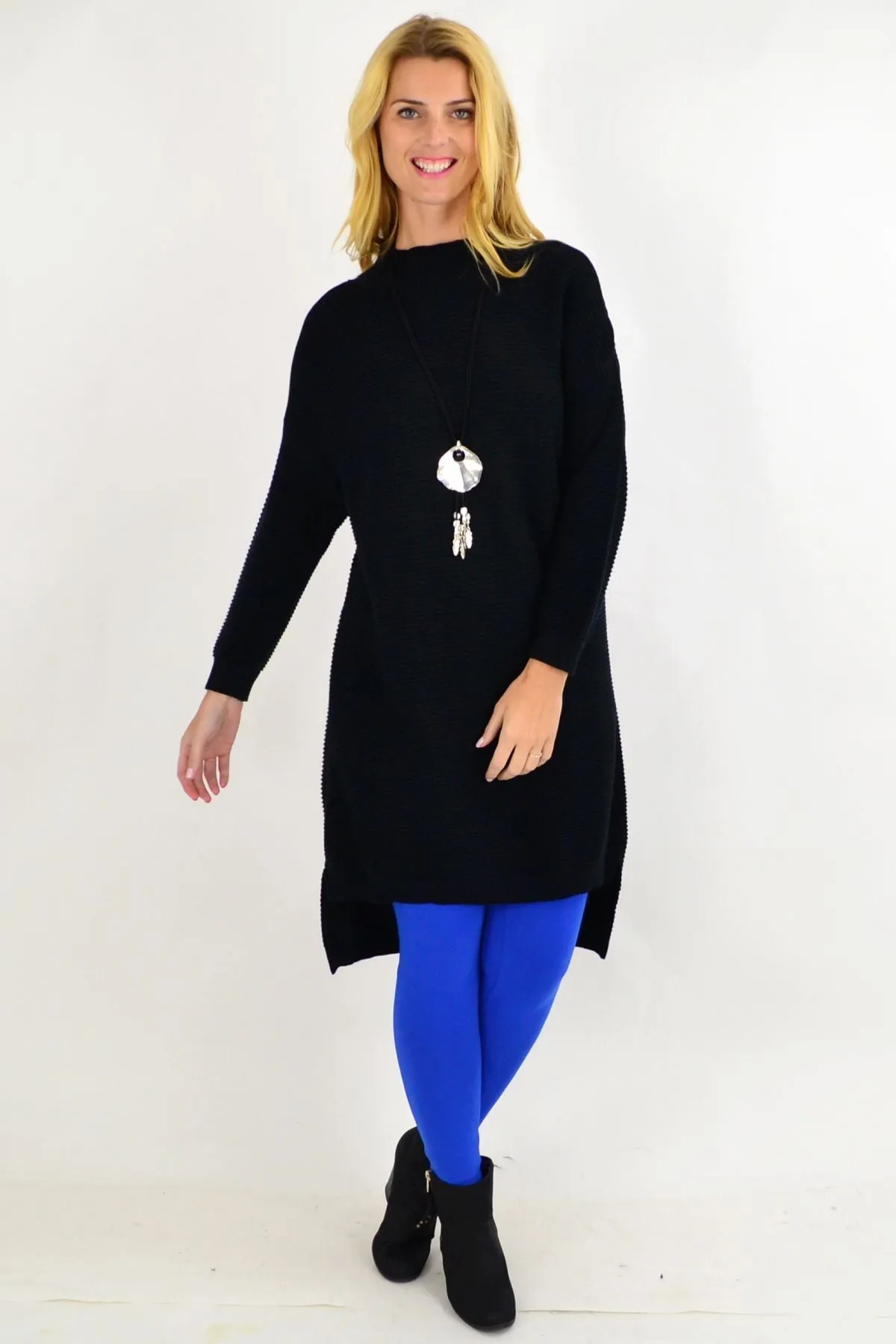 Black Ribbed Knit Tunic Dress By Orientique