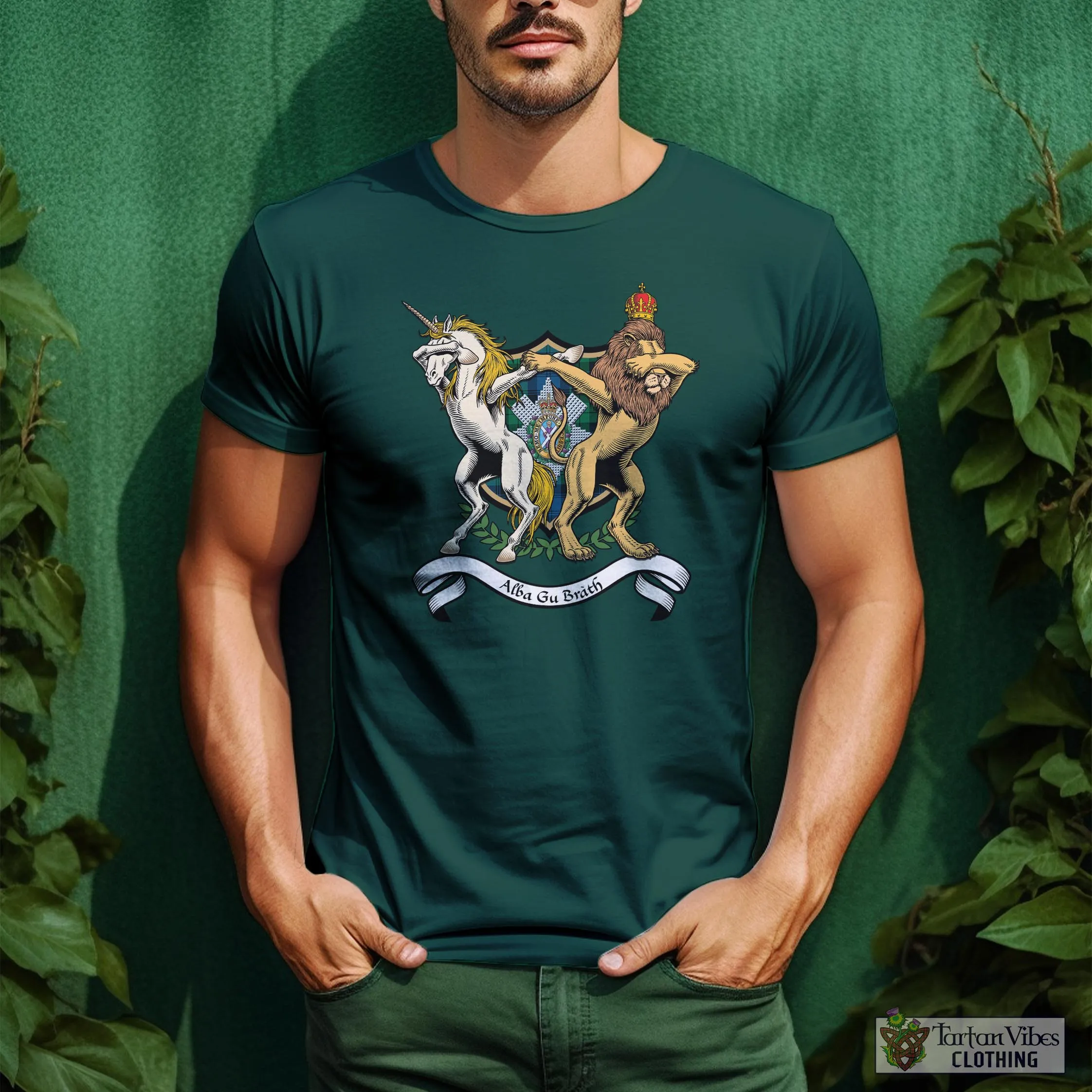 Black Watch Ancient Family Crest Cotton Men's T-Shirt with Scotland Royal Coat Of Arm Funny Style