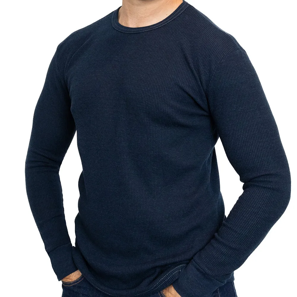 Blue Black Organic Cotton Blend Waffle Stitch Thermal Shirt