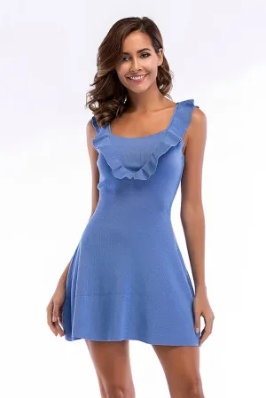 Blue Falbala Fit And Flare Knit Dress