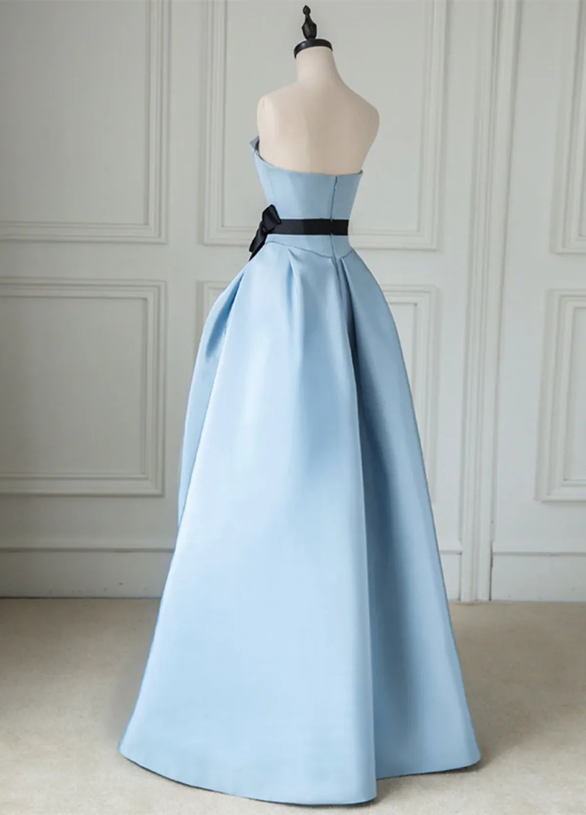 Blue Satin Long Party Dress Evening Dress, Blue Satin Prom Dress