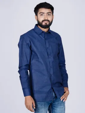 Blue Solid Handwoven Organic Cotton Men Full Sleeves Shirt