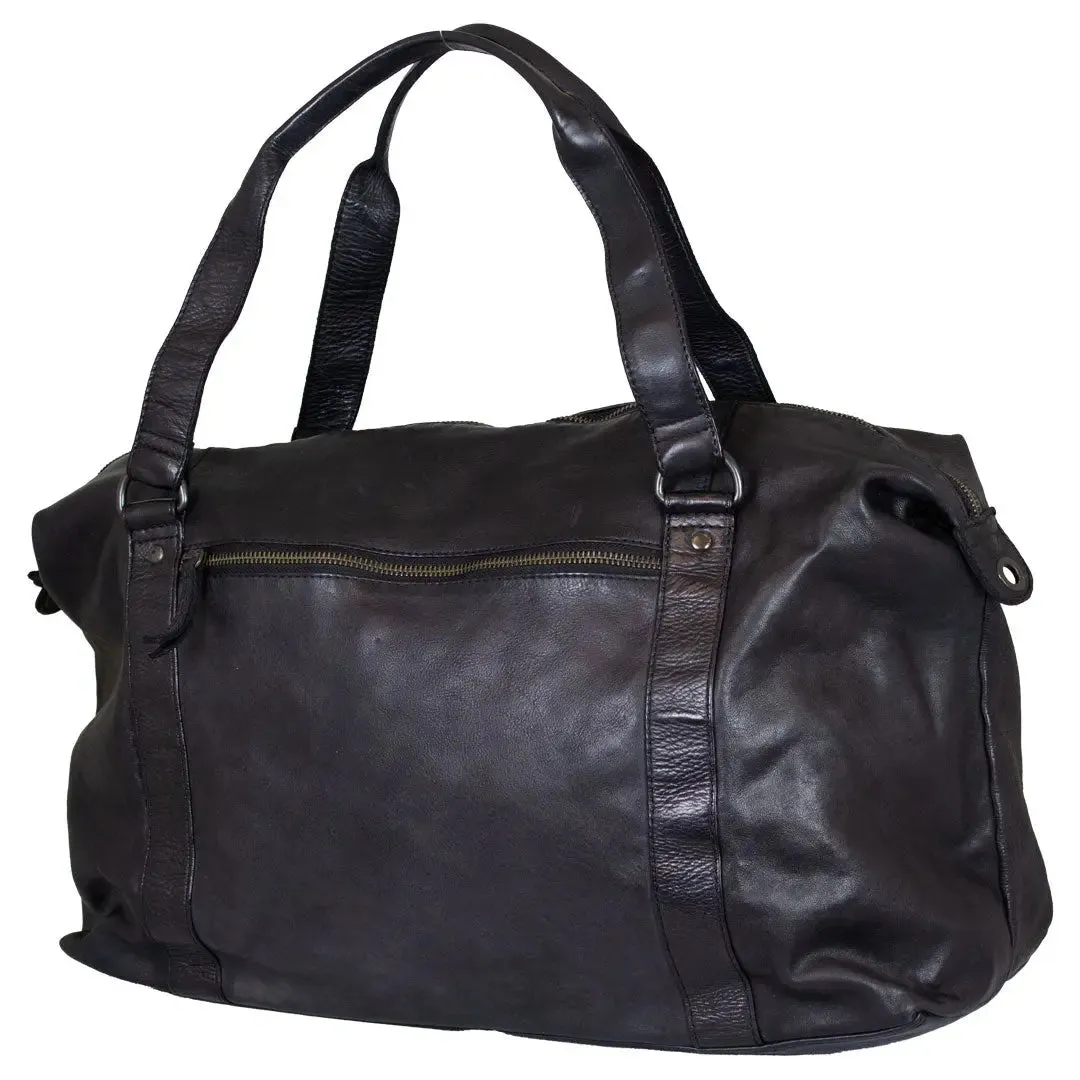 BOL Black Leather Travel Duffle Bag