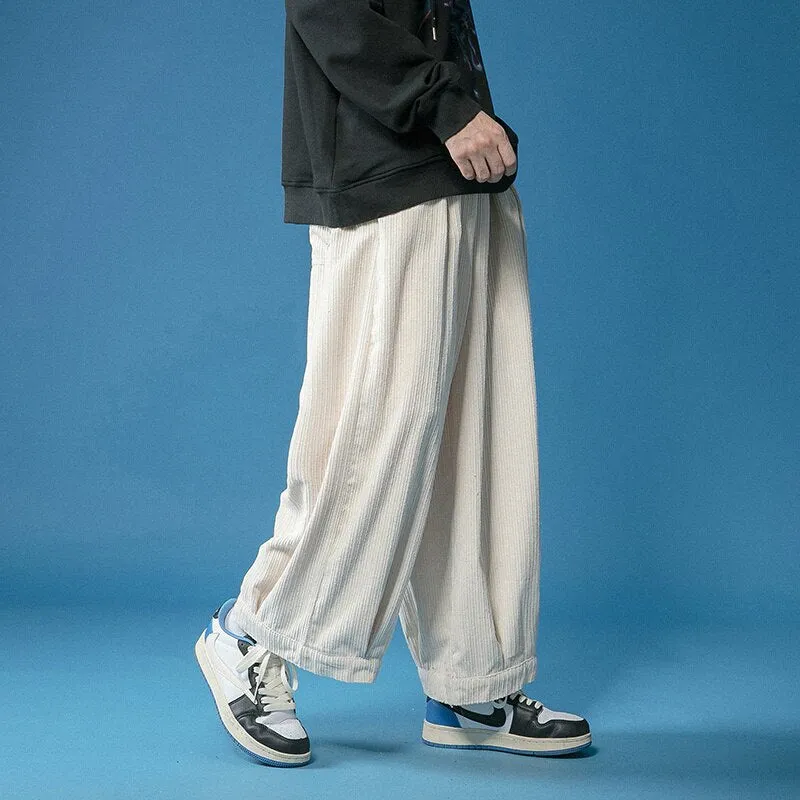 Bonsir Oversize Corduroy Pants Men Fashion Casual Wide Leg Pants Mens Japanese Streetwear Hip Hop Loose Straight Pants Mens Trousers