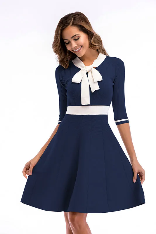 Bowknot Front Fit And Flare Knit Dress