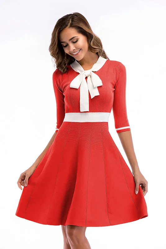 Bowknot Front Fit And Flare Knit Dress