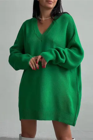 Bright Solid Color Loose Knit Sweater Dress