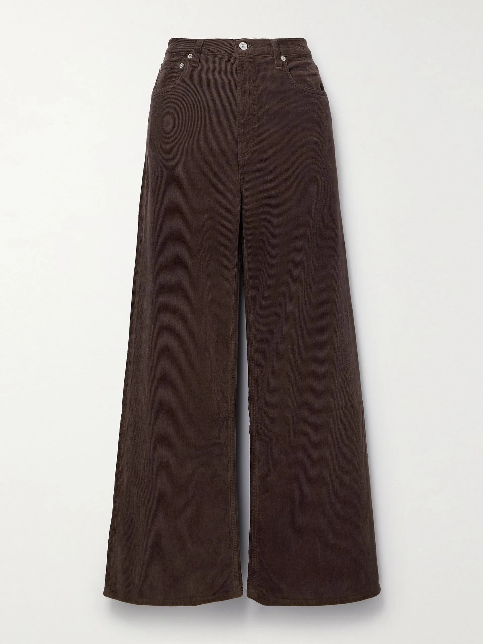 Brown cotton-blend corduroy wide-leg pants