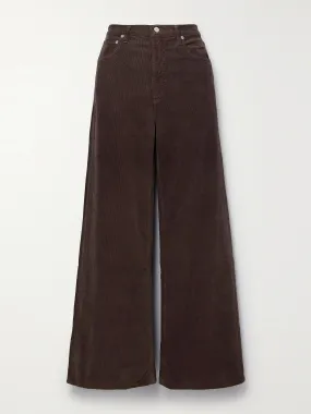 Brown cotton-blend corduroy wide-leg pants