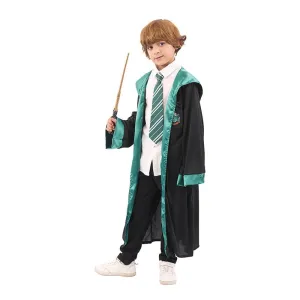 Children Wizard Harry Potter Style Unisex Costume - Green Slytherin House