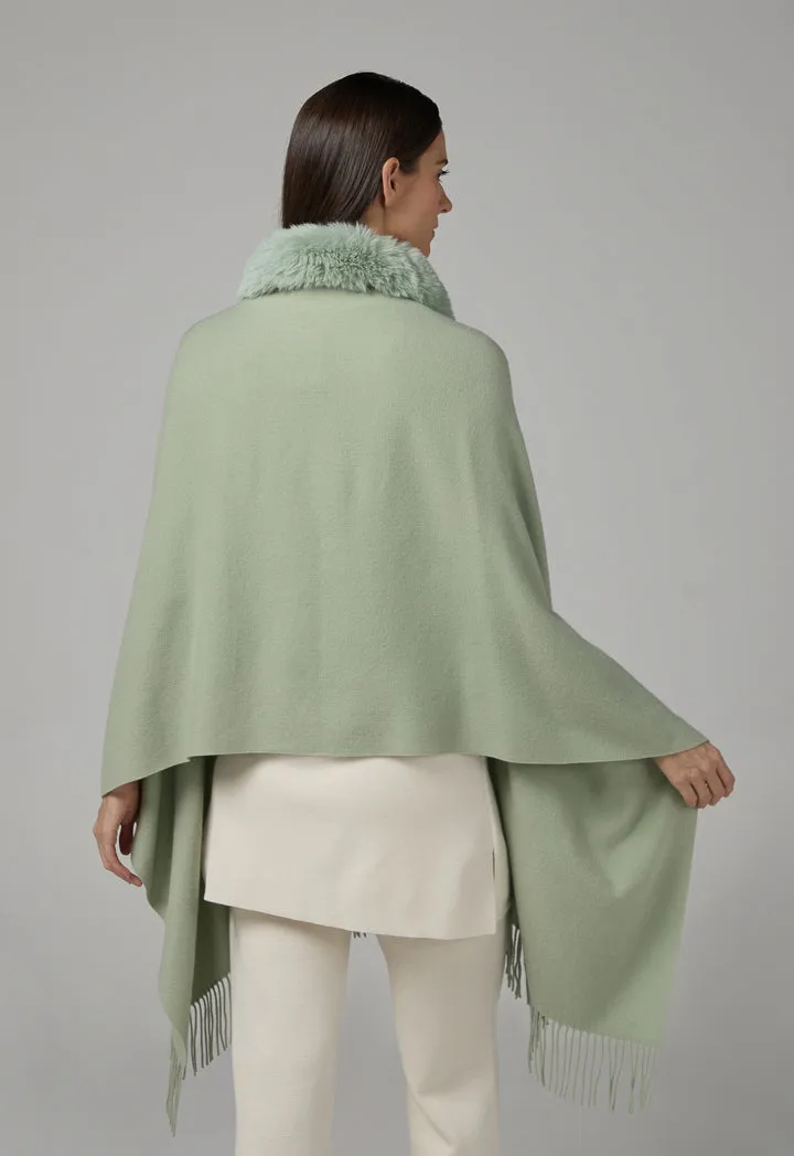 Choice Faux Fur Embellished Poncho Green