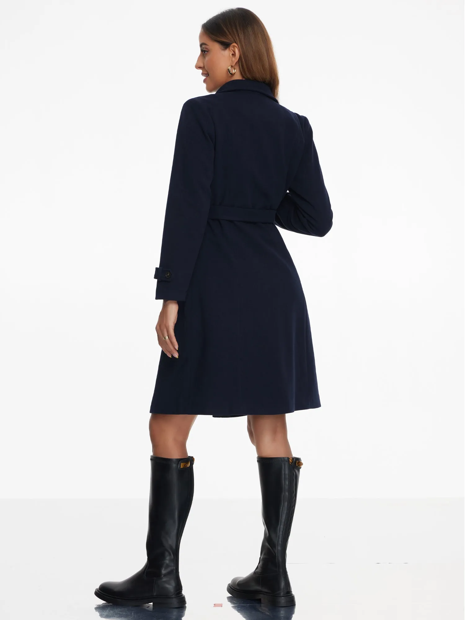 Collared Single Breasted Long Sleeve Belted Pea Coat